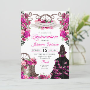 Convites Magenta e Negra Cowgirl Western Quinceanera