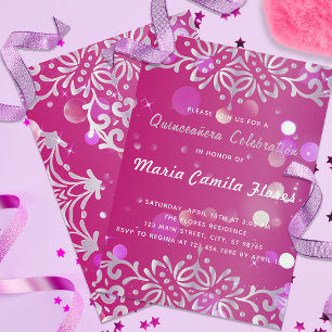 Convites Magenta E Silver Ximery Quinceañera