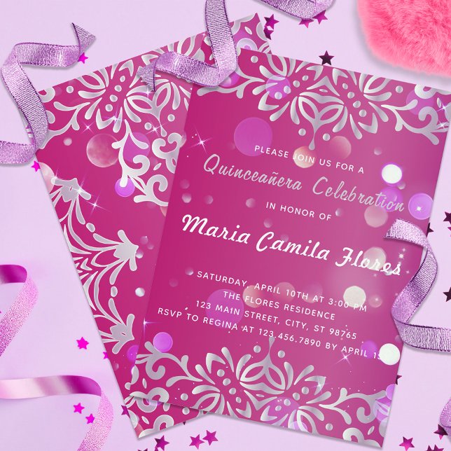 Convites Magenta E Silver Ximery Quinceañera (Criador carregado)