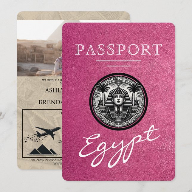 Convites Magenta Egypt Passport Wedding Invitation (Frente/Verso)