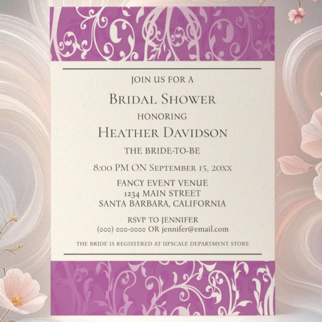 Convites Magenta Elegant Flourish Chá de panela Invite (Magenta Elegant Flourish Bridal Shower Invite)