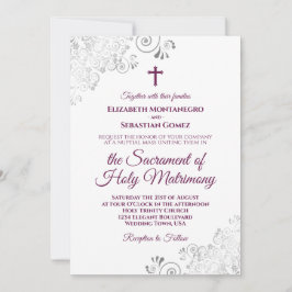 Convites Magenta Elegante sobre Casamento Católico Moderno 