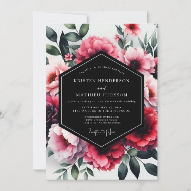 Convites Magenta Enchanting Floral Wedding (Frente)
