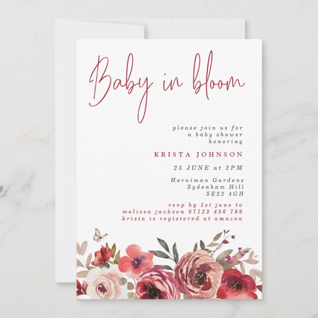 Convites Magenta Flói Bebê Em Chá de fraldas De Sangue (Frente)