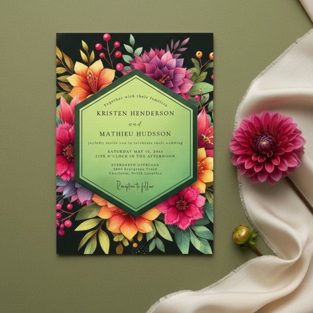 Convites Magenta Floral Dusk Wedding (Criador carregado)