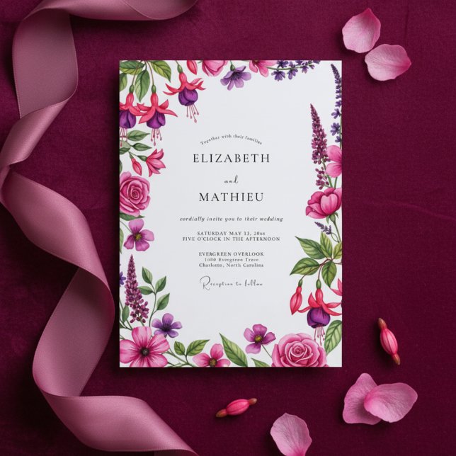 Convites Magenta Floral Flourish Wedding (Criador carregado)