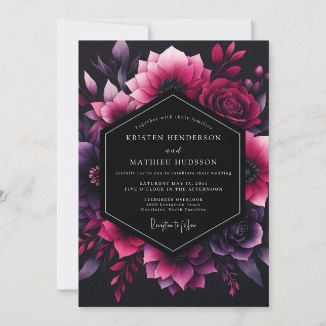 Convites Magenta Floral Nocturne Wedding (Frente)