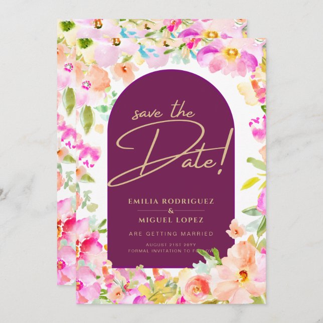 Convites Magenta Floral Wedding (Frente/Verso)