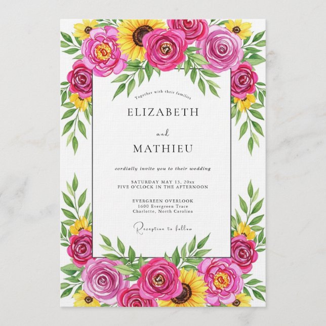 Convites Magenta Floral Whimsy Wedding (Frente)