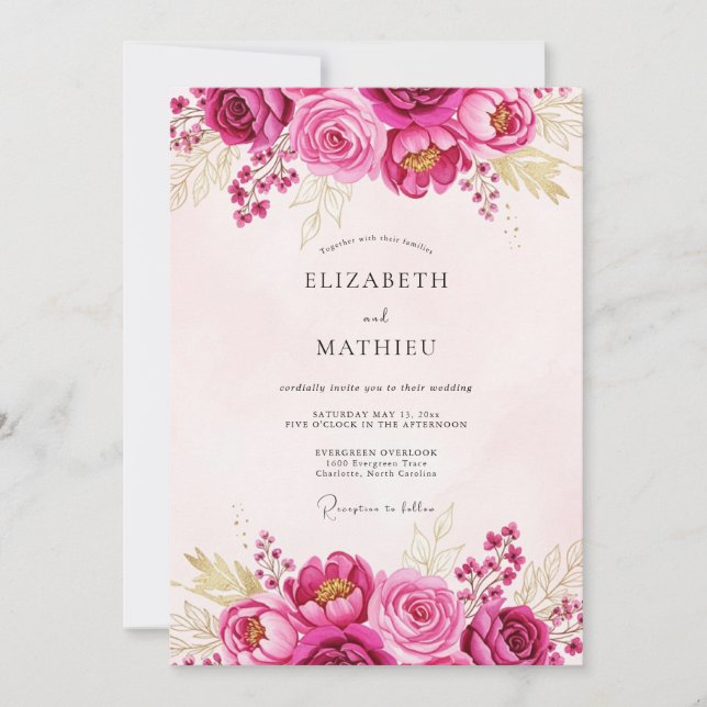 Convites Magenta Lavish Spring Wedding (Frente)