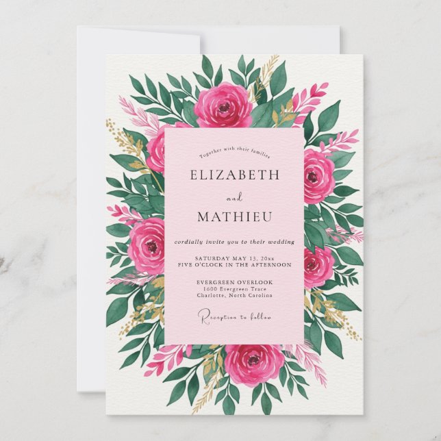Convites Magenta Mesmerizing Spring Floral Wedding (Frente)