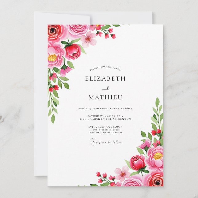 Convites Magenta Romantic Spring Wedding (Frente)