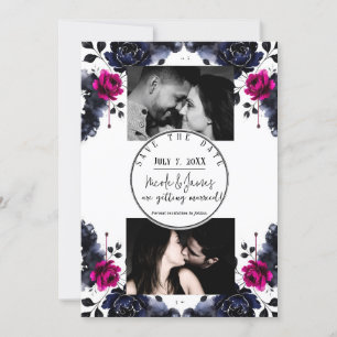 Convites Magenta Rosa Azul Tinta Floral Aquarela Salvar Dat