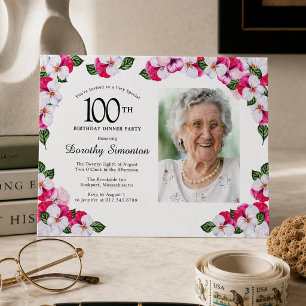Convites Magenta Rosa Branco Foto Jantar de 100 Anos de Nas