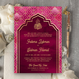 Convites Magenta Rosa Dourado Arco Marroquino Casamento Muç