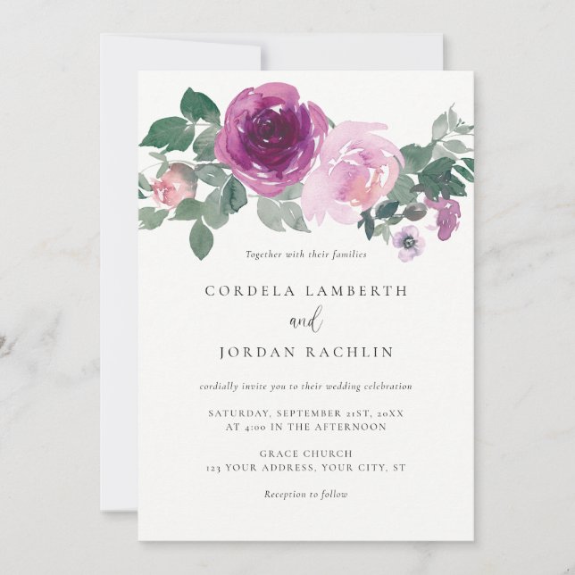 Convites Magenta Rubor Rosa Floral Spray Marfim Casamento (Frente)