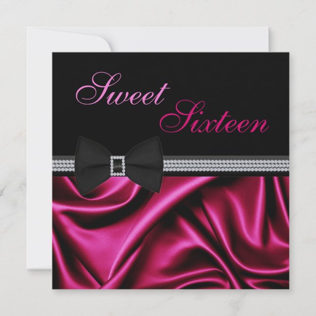 Convites Magenta Satin e Gems Sweet 16 convidam (Frente)