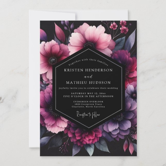 Convites Magenta Shadow Bloom Casamento (Frente)