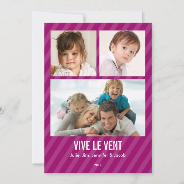 Convites Magenta Triple carte de photo de vacances (Frente)