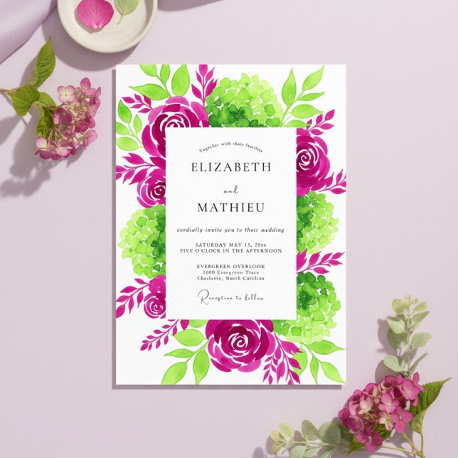 Convites Magenta Verdant Bloom Wedding (Criador carregado)