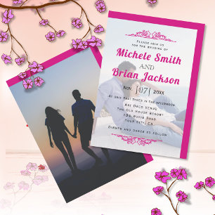 Convites Magenta vintage elements and photo wedding