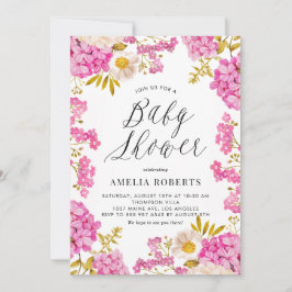 Convites Magenta Watercolor Hydrangeas Floral Chá de fralda