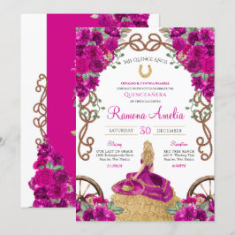 Convites Magenta Western Charro Quente Floral Rosa Quente