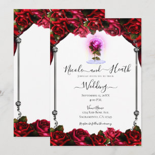 Convites Magia Brilho Rosa Vermelha Prata Casamento Branco