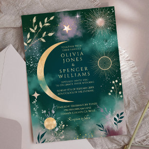 Convites Magia Celestial Lua e Estrelas Casamento Esmeralda