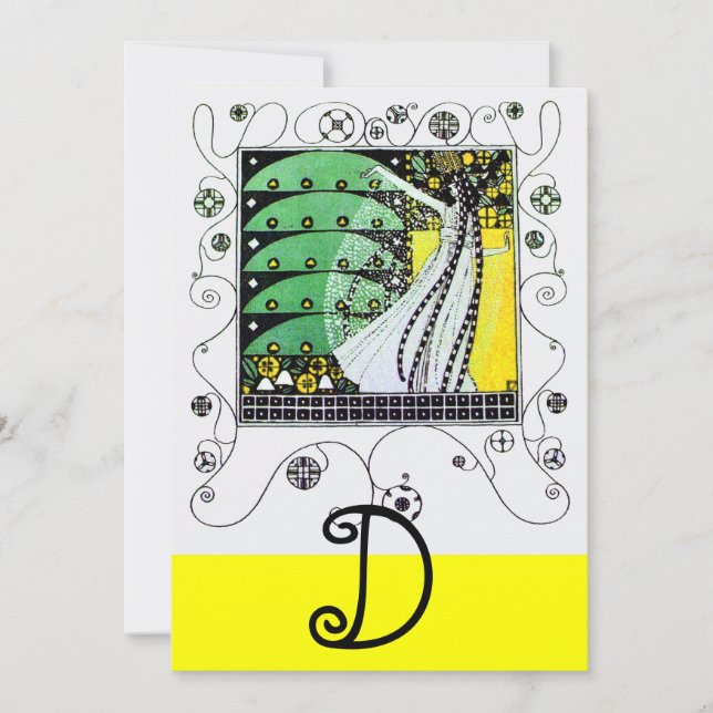Convites MAGIA DA PRIMAVERA, amarelo brilhante preto verde (Frente)