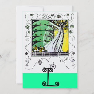 Convites MAGIA DA PRIMAVERA, amarelo brilhante verde preto