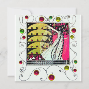 Convites MAGIA DA PRIMAVERA, Fuchsia,Amarelo Verde,Preto