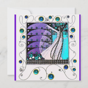 Convites MAGIA DA PRIMAVERA, roxo brilhante aqua azul escur