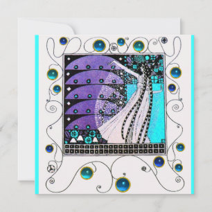 Convites MAGIA DA PRIMAVERA, roxo brilhante aqua azul escur
