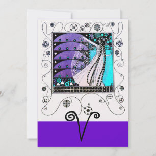 Convites MAGIA DA PRIMAVERA, roxo brilhante aqua azul escur