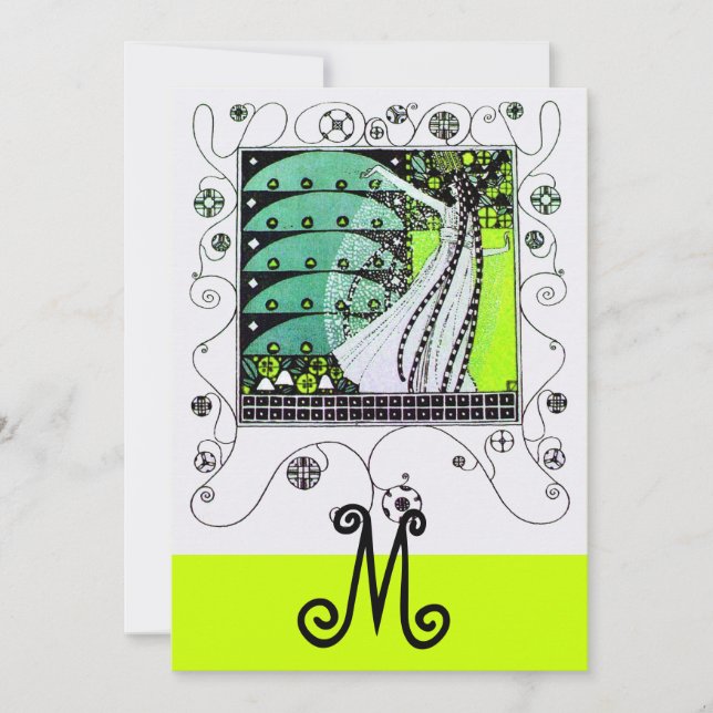Convites MAGIA DA PRIMAVERA, verde amarelo brilhante preto (Frente)
