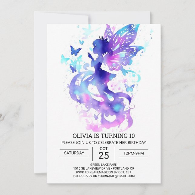 Convites Magia de Aniversário do Jardim de Fada Digital (Frente)