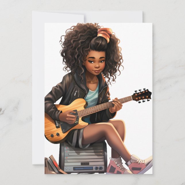 Convites Magia negra de menina guitarra melanina meninas de (Frente)