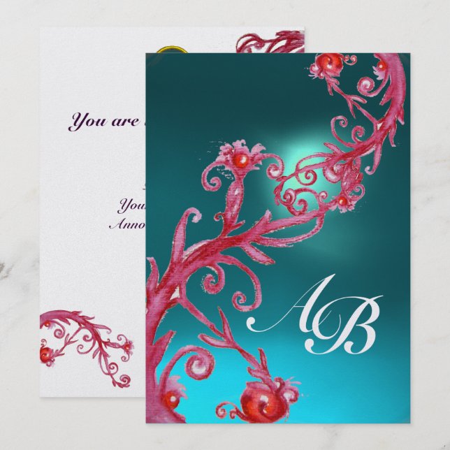 Convites MAGIC BERRIES 3,MONOGRAM agita gelo azul (Frente/Verso)