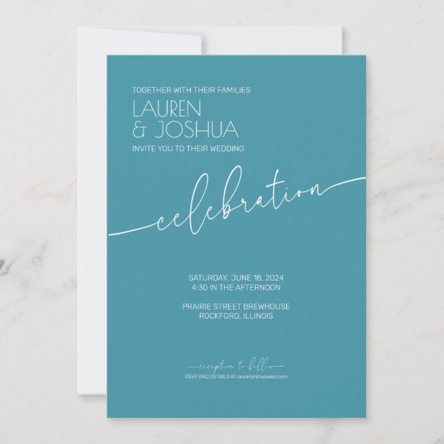 Convites Magic Blue ・ Casamento de Script Minimalista Moder (Frente)