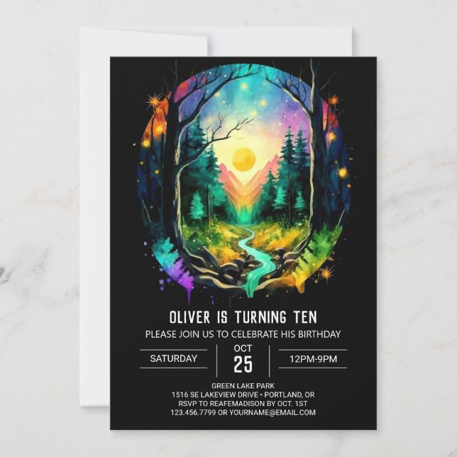 Convites Magic Elegant Brushwood Birthday (Frente)