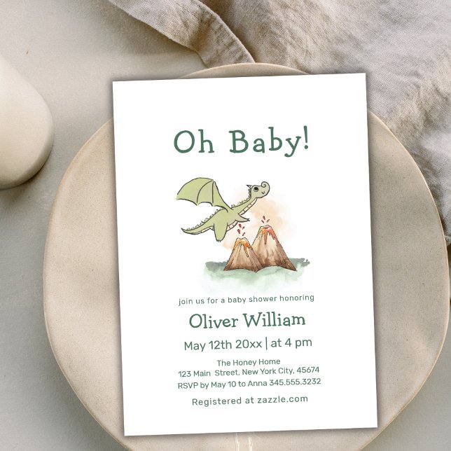 Convites Magic Fairytale Dragon Chá de fraldas (Magic Fairytale Dragon Mountain Baby Shower Invitation)