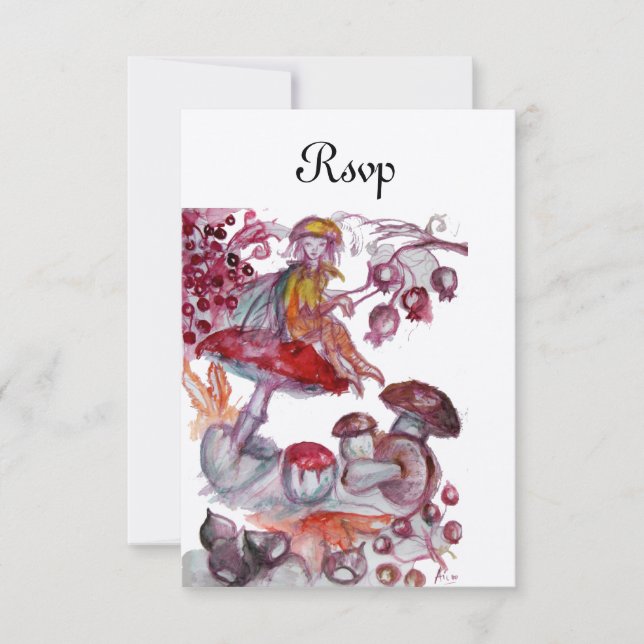 Convites MAGIC FOLLET OF MUSHROOMS Red White Fantasy RSVP (Frente)