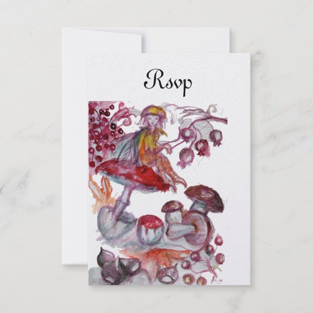 Convites MAGIC FOLLET OF MUSHROOMS Red White Fantasy RSVP (Frente)