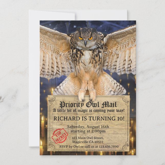 Convites Magic Owl Mail Letter for a Wizard Birthday (Frente)
