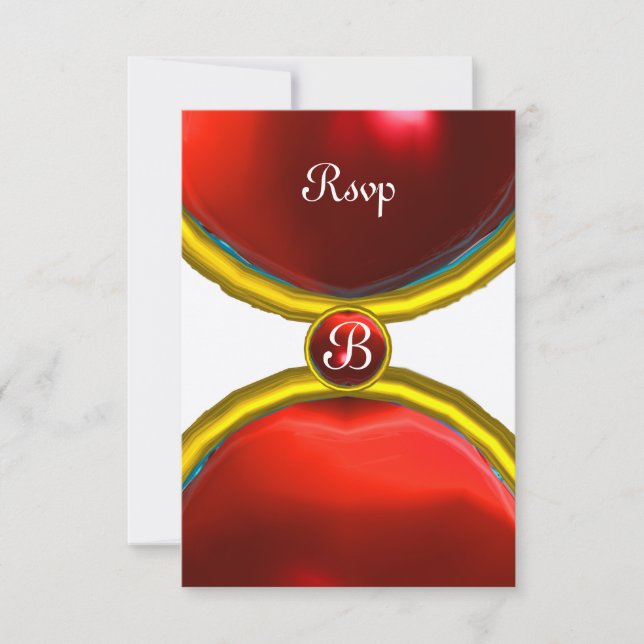 Convites MAGIC RINGS, MONOGRAM rsvp gem red gold (Frente)