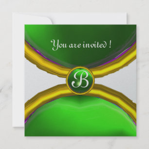 Convites MAGIC RINGS, MONOGRAMA gem verde prata