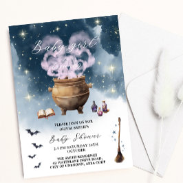 Convites Magic Witch Cauldron Baby Girl Chá de fraldas