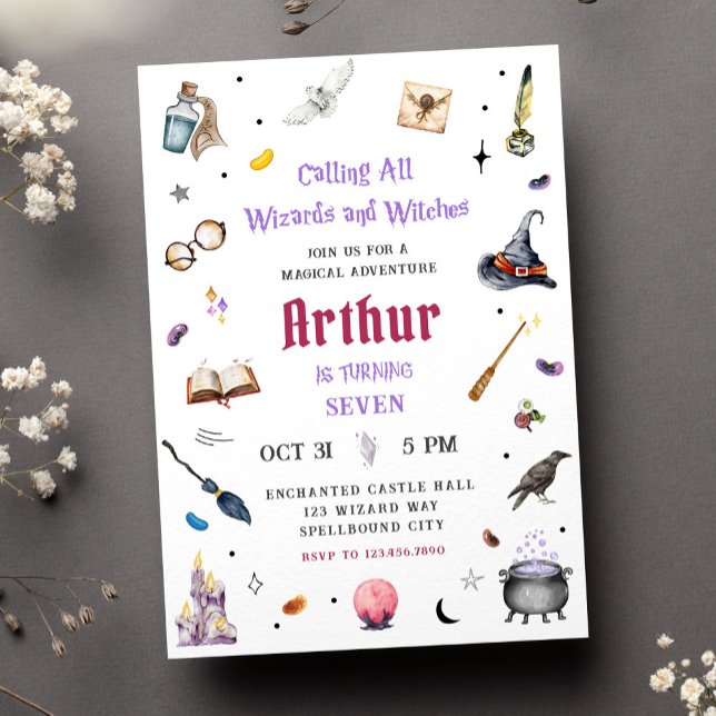 Convites Mágica Aquarela de Bruxos e Feiticeiras de Anivers (Criador carregado)