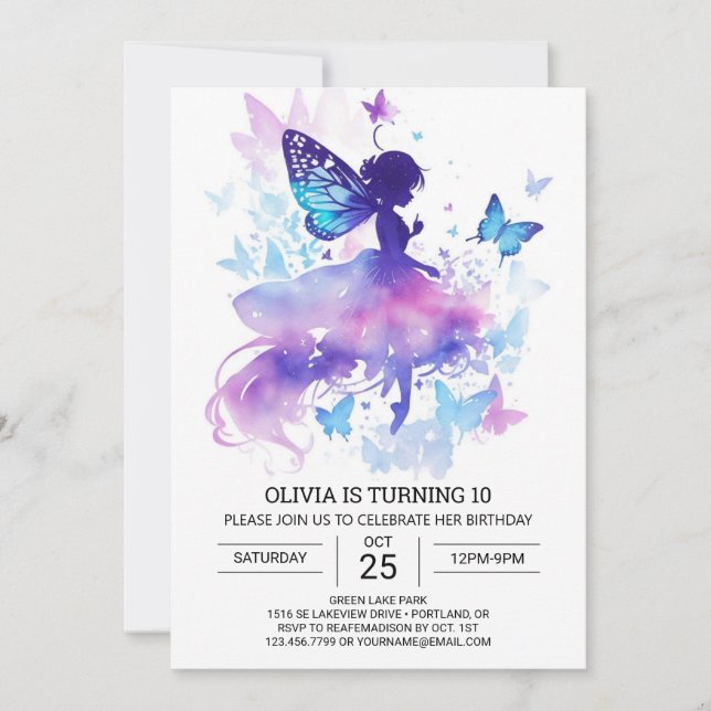 Convites Mágica de aniversário de fadas com entalamento inf (Frente)